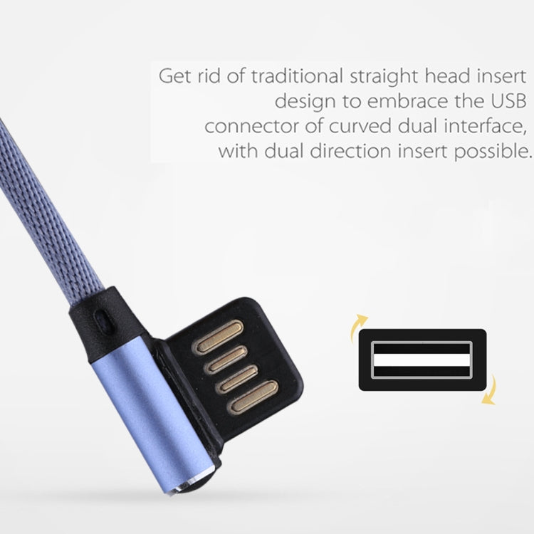 1m 2.4A Output USB to USB-C / Type-C Double Elbow Design Nylon Weave Style Data Sync Charging Cable(Blue) - USB-C & Type-C Cable by PMC TechLife | Online Shopping South Africa | PMC TechLife | Buy Now Pay Later Mobicred