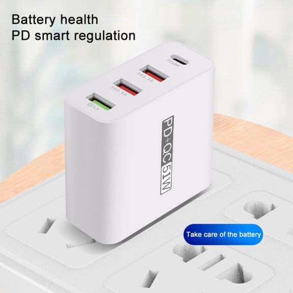 WLX-A6 4 Ports Quick Charging USB Travel Charger Power Adapter, US Plug