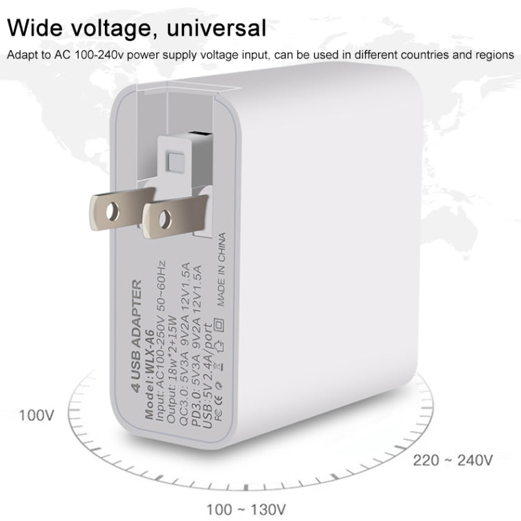 WLX-A6 4 Ports Quick Charging USB Travel Charger Power Adapter, EU Plug