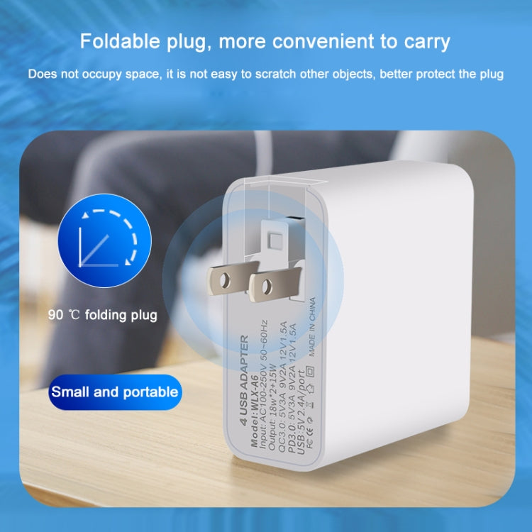 WLX-A6 4 Ports Quick Charging USB Travel Charger Power Adapter, AU Plug