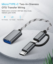 USB 3.0 Female to Micro USB + USB-C / Type-C Male Charging + Transmission OTG Nylon Braided Adapter Cable, Cable Length: 17cm (Gold)