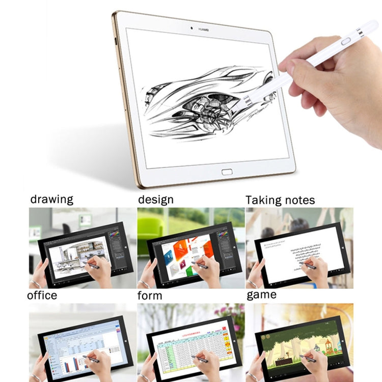Short Universal Rechargeable Capacitive Touch Screen Stylus Pen with 2.3mm Superfine Metal Nib, For iPhone, iPad, Samsung, and Other Capacitive Touch Screen Smartphones or Tablet PC(White)