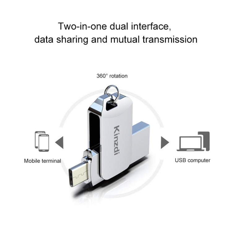 Kinzdi 128GB USB + Type-C Interface Metal Twister Flash Disk V8 (Silver) - free shipping - PMC Jewellery - Order now!