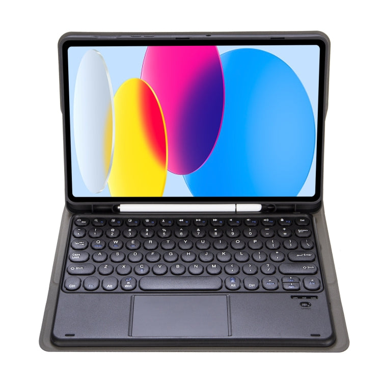 For iPad 10th Gen 10.9 2022 YA10B-A Lambskin Texture Bluetooth Touch Keyboard Leather Tablet Case with Pen Slot(Black)