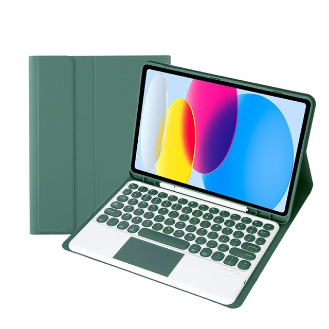 For iPad 11 2025 / 10th Gen 10.9 2022 YA10B-A Lambskin Texture Bluetooth Touch Keyboard Leather Tablet Case with Pen Slot (Dark Green)