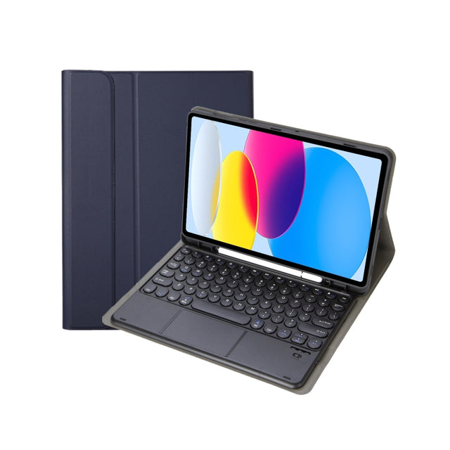 For iPad 11 2025 / 10th Gen 10.9 2022 YA10B-A Lambskin Texture Bluetooth Touch Keyboard Leather Tablet Case with Pen Slot(Dark Blue)