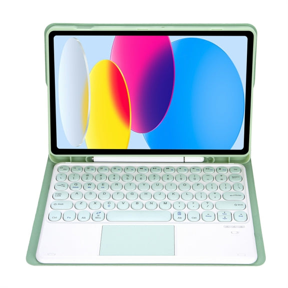 For iPad 11 2025 / 10th Gen 10.9 2022 YA10B-A Lambskin Texture Bluetooth Touch Keyboard Leather Tablet Case with Pen Slot (Green)