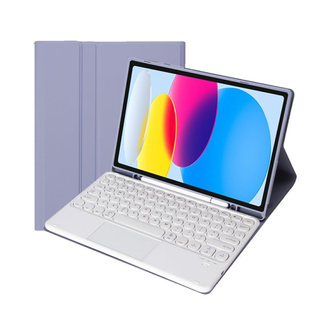 For iPad 11 2025 / 10th Gen 10.9 2022 YA10B-A Lambskin Texture Bluetooth Touch Keyboard Leather Tablet Case with Pen Slot (Purple)