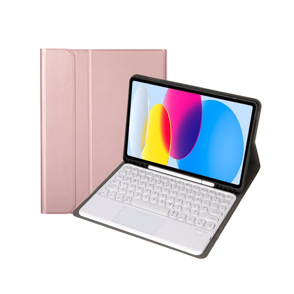For iPad 11 2025 / 10th Gen 10.9 2022 YA10B-A Lambskin Texture Bluetooth Touch Keyboard Leather Tablet Case with Pen Slot(Rose Gold)