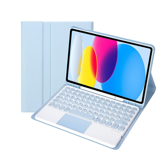 For iPad 11 2025 / 10th Gen 10.9 2022 YA10B-A Lambskin Texture Bluetooth Touch Keyboard Leather Tablet Case with Pen Slot (Baby Blue)