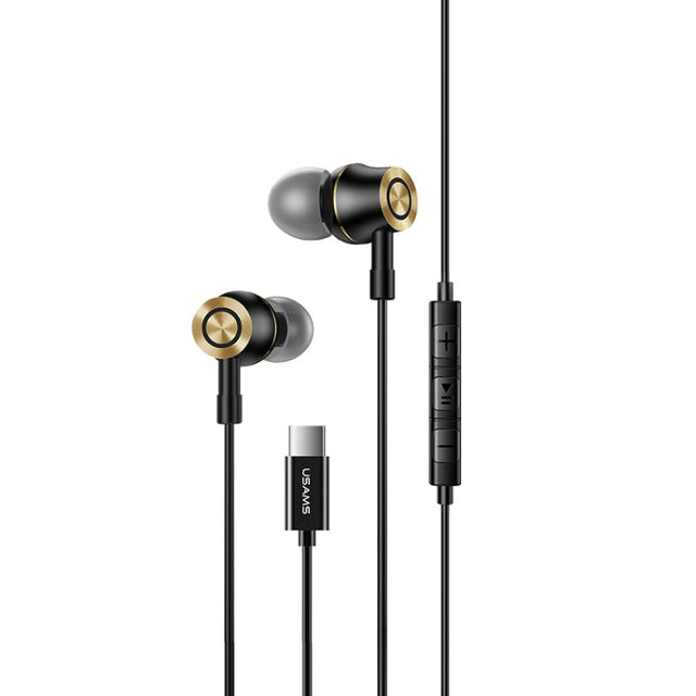USAMS US-SJ482 EP-43 Wired In Ear USB-C / Type-C Interface Metal Digital HiFi Noise Reduction Earphones with Mic & Digital Chip, Length: 1.2m(Black)