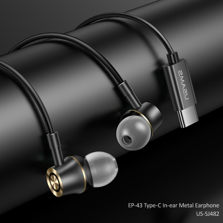 USAMS US-SJ482 EP-43 Wired In Ear USB-C / Type-C Interface Metal Digital HiFi Noise Reduction Earphones with Mic & Digital Chip, Length: 1.2m(Black) - free shipping - PMC Jewellery - Order now!