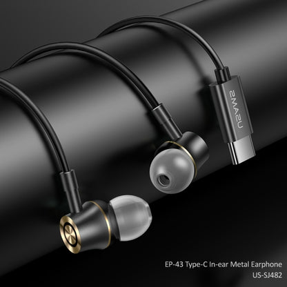 USAMS US-SJ482 EP-43 Wired In Ear USB-C / Type-C Interface Metal Digital HiFi Noise Reduction Earphones with Mic & Digital Chip, Length: 1.2m(Black) - free shipping - PMC Jewellery - Order now!