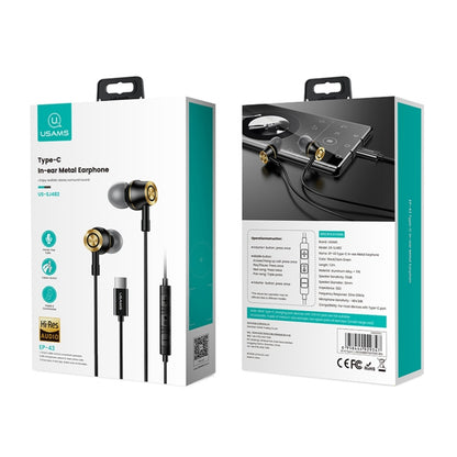USAMS US-SJ482 EP-43 Wired In Ear USB-C / Type-C Interface Metal Digital HiFi Noise Reduction Earphones with Mic & Digital Chip, Length: 1.2m(Black) - free shipping - PMC Jewellery - Order now!