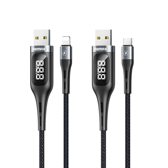 REMAX RC-096i Leader 1.2m 2.1 USB to 8 Pin Intelligent Digital Display Aluminum Alloy Braid Fast Charging Data Cable