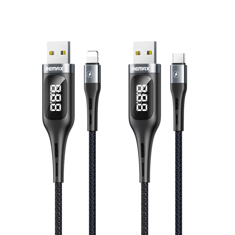 REMAX RC-096i Leader 1.2m 2.1 USB to 8 Pin Intelligent Digital Display Aluminum Alloy Braid Fast Charging Data Cable