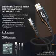 REMAX RC-096i Leader 1.2m 2.1 USB to 8 Pin Intelligent Digital Display Aluminum Alloy Braid Fast Charging Data Cable