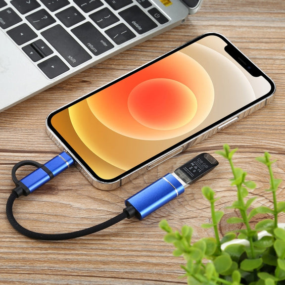 USB 3.0 Female to 8 Pin + USB-C / Type-C Male Charging + Transmission OTG Nylon Braided Adapter Cable, Cable Length: 11cm(Blue)