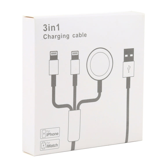For iPhone / Apple Watch 3 In 1 8 Pin + Type-C / USB-C + Magnetic Charging Base Multi-function Charging Cable, Length: 1m(Black)