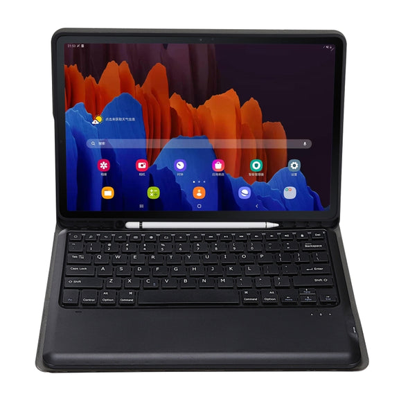 A970B Detachable Bluetooth Keyboard Ultrathin Horizontal Flip Leather Tablet Case with Pen Slot for Samsung Galaxy Tab S7 FE T730 / T736 / S7+ T970 / T975 / T976(Black)