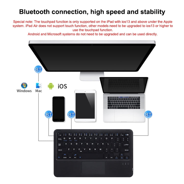 HB119B 10 inch Universal Tablet Wireless Bluetooth Keyboard with Touch Panel (Black) - Universal Keyboard by PMC TechLife | Online Shopping South Africa | PMC TechLife