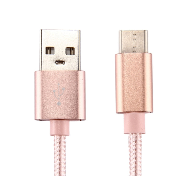 Knit Texture USB to USB-C / Type-C Data Sync Charging Cable, Cable Length: 1m, 3A Total Output, 2A Transfer Data(Rose Gold)