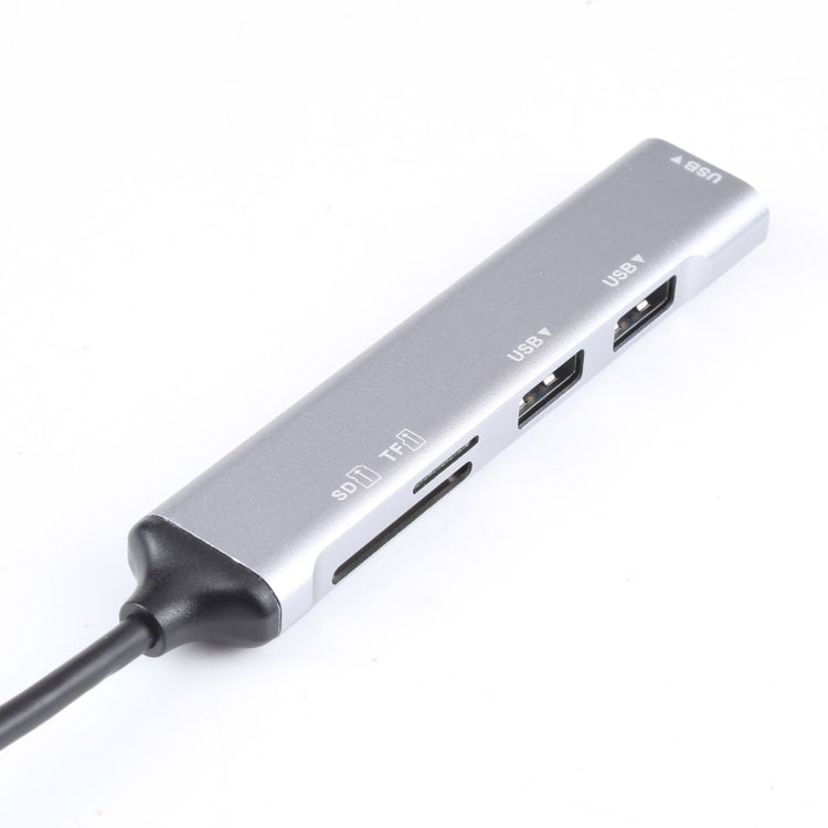 5 in 1 USB 3.0 to SD / TF Card Slot + 3 USB 3.0 Ports Multifunctional Docking Station HUB (Silver)