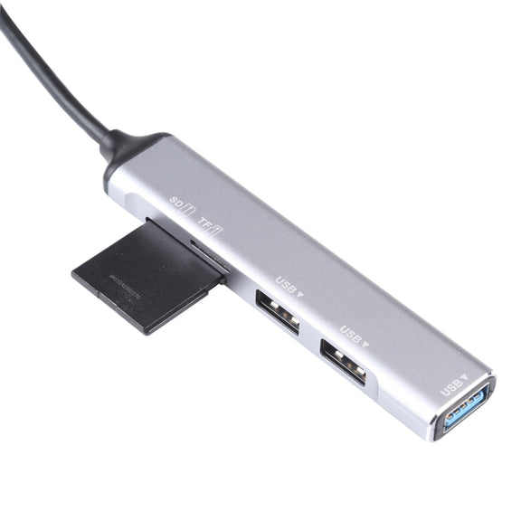 5 in 1 USB 3.0 to SD / TF Card Slot + 3 USB 3.0 Ports Multifunctional Docking Station HUB (Silver)