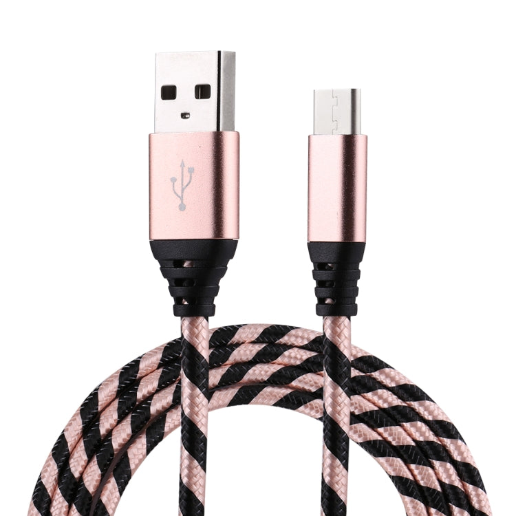 1m USB to USB-C / Type-C Nylon Weave Style Data Sync Charging Cable(Rose Gold) - USB-C & Type-C Cable by PMC TechLife | Online Shopping South Africa | PMC TechLife | Buy Now Pay Later Mobicred