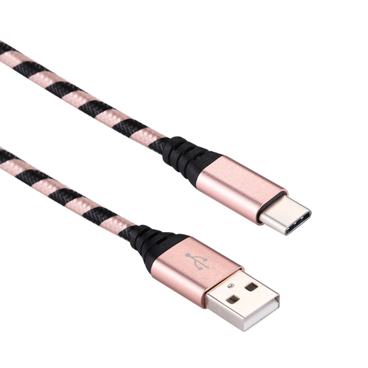 1m USB to USB-C / Type-C Nylon Weave Style Data Sync Charging Cable(Rose Gold) - USB-C & Type-C Cable by PMC TechLife | Online Shopping South Africa | PMC TechLife | Buy Now Pay Later Mobicred