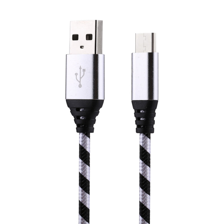 1m USB to USB-C / Type-C Nylon Weave Style Data Sync Charging Cable(Silver) - USB-C & Type-C Cable by PMC TechLife | Online Shopping South Africa | PMC TechLife | Buy Now Pay Later Mobicred