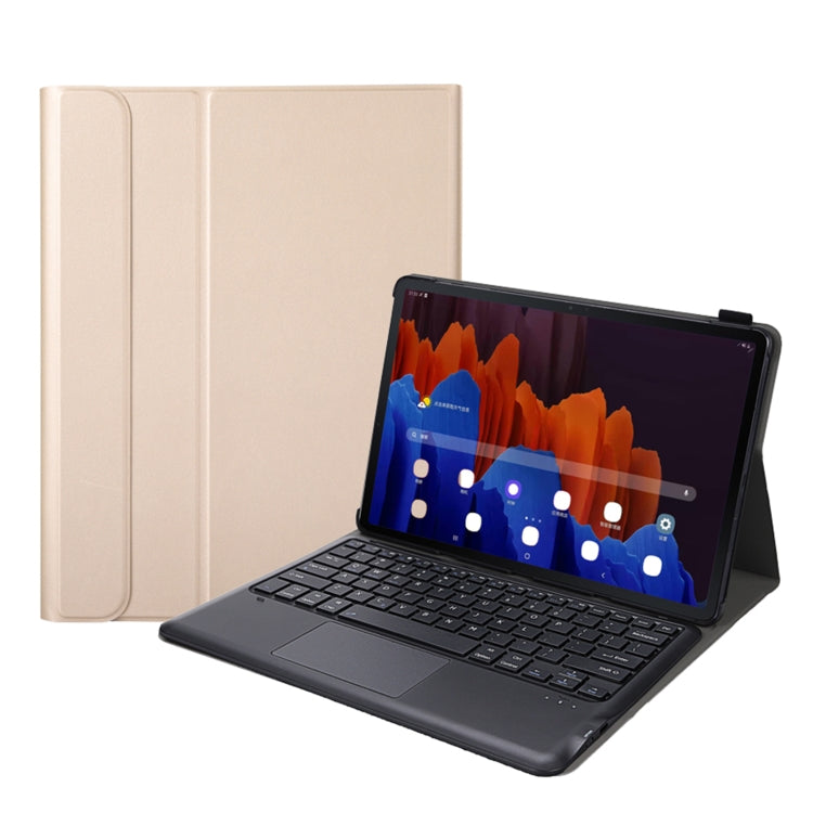 A970-A Splittable Bluetooth Keyboard Leather Tablet Case for Samsung Galaxy Tab S8+ / S7 FE T730 / S7+ T970 / T975, with Touchpad & Holder(Gold) - Samsung Keyboard by PMC TechLife | Online Shopping South Africa | PMC TechLife