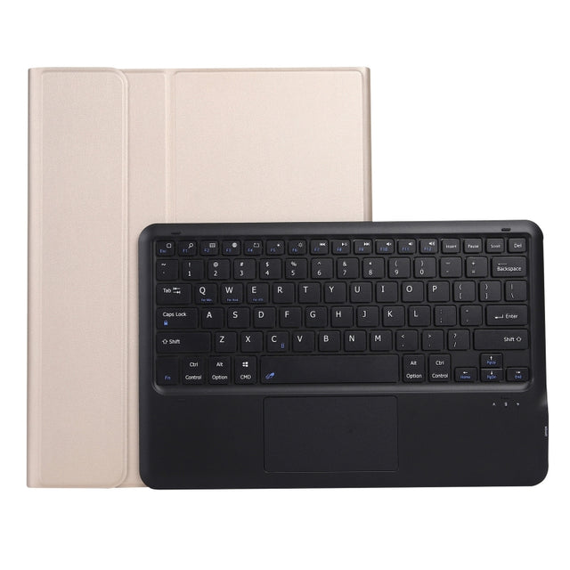A970-A Splittable Bluetooth Keyboard Leather Tablet Case for Samsung Galaxy Tab S8+ / S7 FE T730 / S7+ T970 / T975, with Touchpad & Holder(Gold)