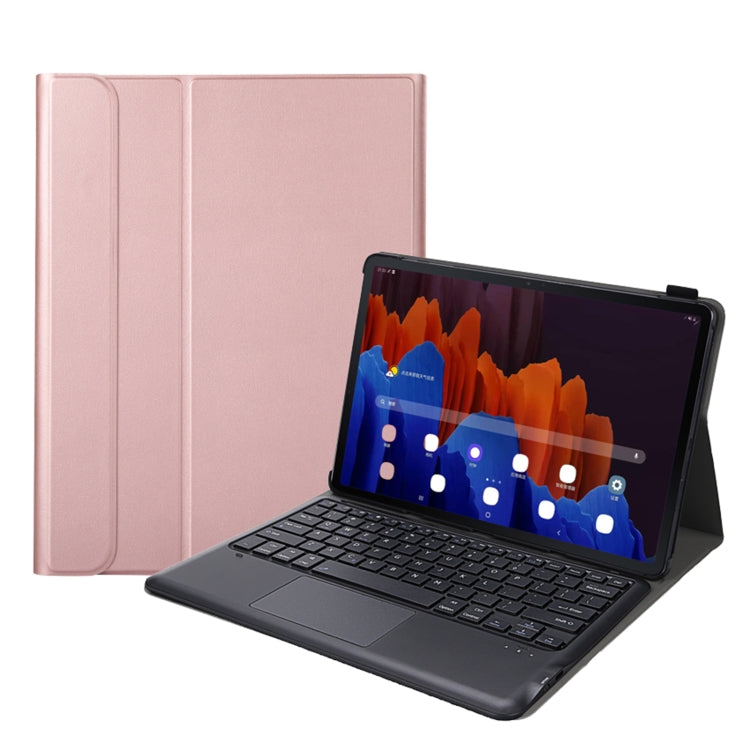A970-A Splittable Bluetooth Keyboard Leather Tablet Case for Samsung Galaxy Tab S8+ / S7 FE T730 / S7+ T970 / T975, with Touchpad & Holder(Rose Gold)