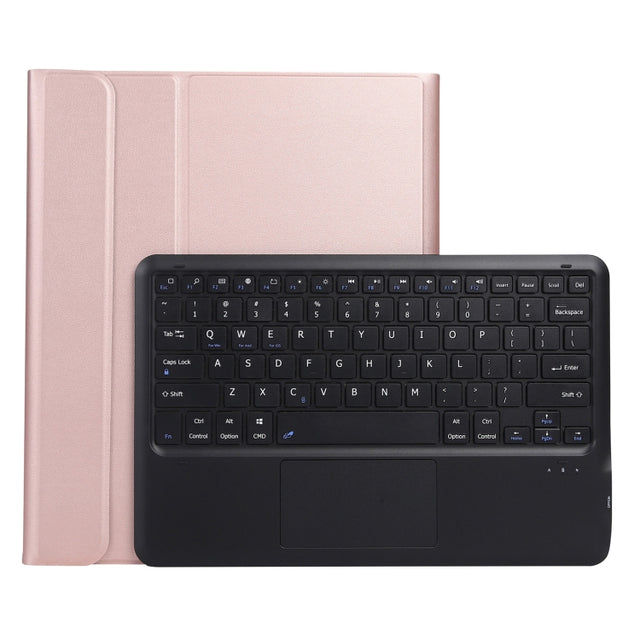 A970-A Splittable Bluetooth Keyboard Leather Tablet Case for Samsung Galaxy Tab S8+ / S7 FE T730 / S7+ T970 / T975, with Touchpad & Holder(Rose Gold)