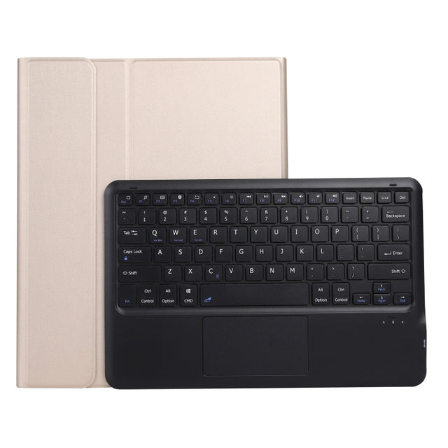 A970B-A Splittable Bluetooth Keyboard Leather Tablet Case for Samsung Galaxy Tab S7 FE T730 T736  & S7+ T970 T975, with Touchpad & Pen Slot & & Holder (Gold)