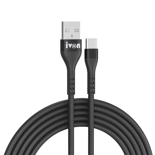 IVON CA92 2.4A Max USB to USB-C / Type-C Rubber Fast Charging Data Cable, Length: 1.5m (Black) - USB-C & Type-C Cable by IVON | Online Shopping South Africa | PMC Jewellery | Buy Now Pay Later Mobicred
