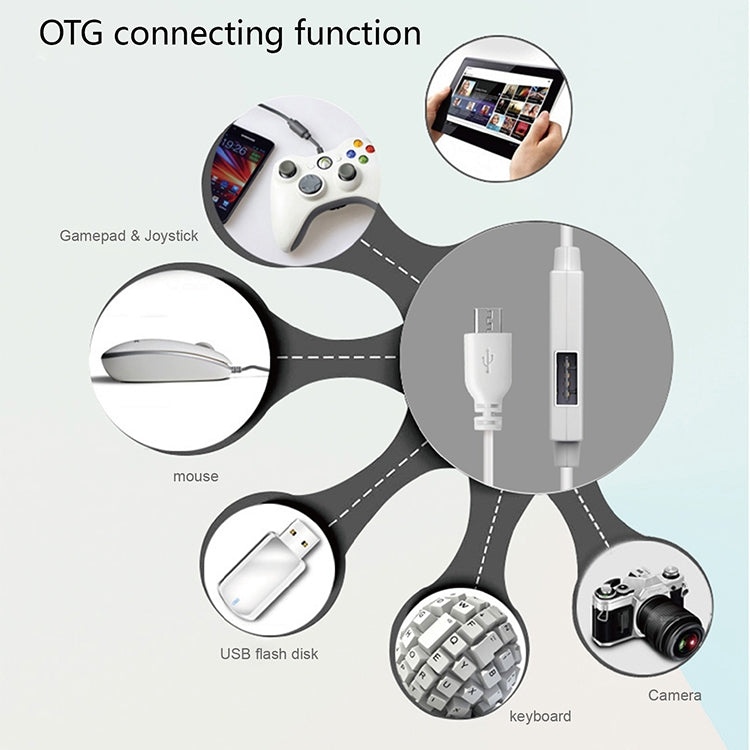 OTG-Y-03 USB 2.0 Male to Micro USB Male + USB Female OTG Charging Data Cable for Android Phones / Tablets with OTG Function, with Switch, Length: 1.1m(White) - Micro USB Cable by PMC Jewellery | Online Shopping South Africa | PMC Jewellery | Buy Now Pay Later Mobicred