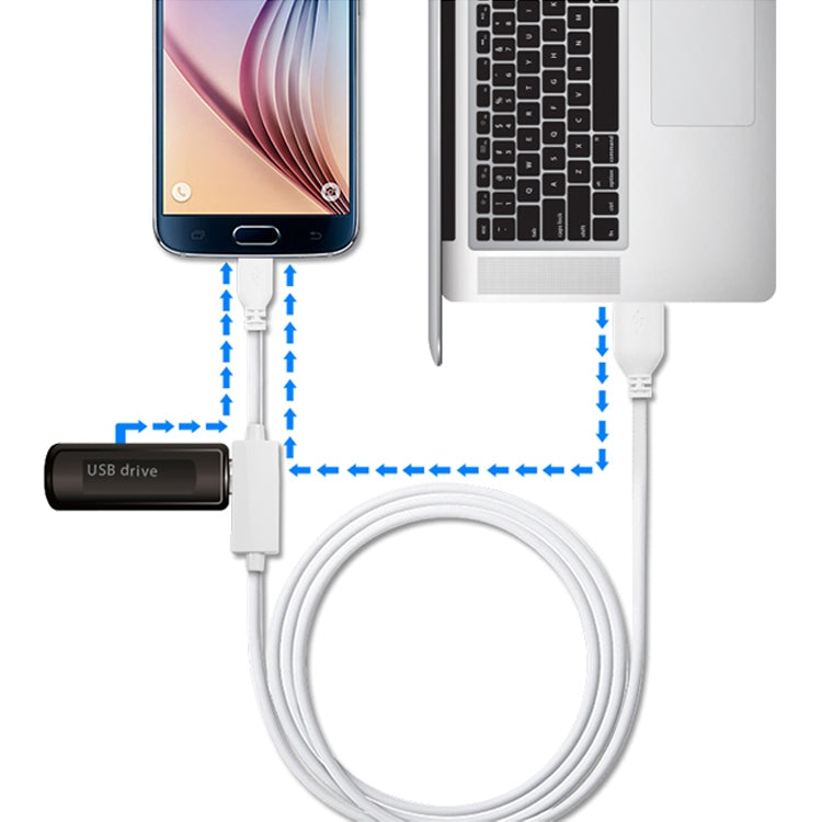 OTG-Y-02 USB 2.0 Male to Micro USB Male + USB Female OTG Charging Data Cable for Android Phones / Tablets with OTG Function, Length: 1.1m (White) - free shipping - PMC Jewellery - Order now!