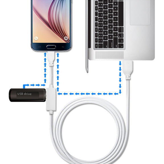 OTG-Y-02 USB 2.0 Male to Micro USB Male + USB Female OTG Charging Data Cable for Android Phones / Tablets with OTG Function, Length: 1.1m (White)