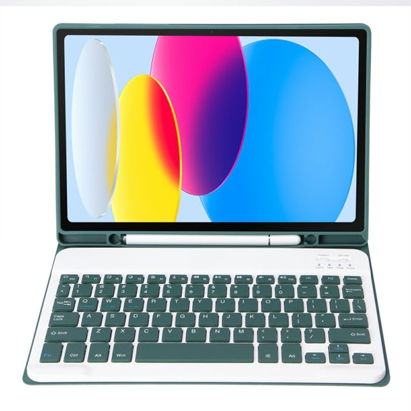 For iPad 10th Gen 10.9 2022 A10B Lambskin Texture Ultra-thin Bluetooth Keyboard Leather Tablet Case with Pen Slot(Dark Green)