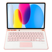 For iPad 10th Gen 10.9 2022 A10B-A Lambskin Texture Bluetooth Touch Keyboard Leather Tablet Case with Pen Slot (Pink)