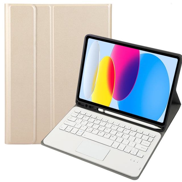 For iPad 11 2025 / 10th Gen 10.9 2022 A10B-A Lambskin Texture Bluetooth Touch Keyboard Leather Tablet Case with Pen Slot(Gold)