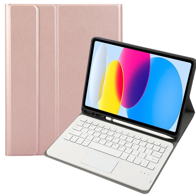 For iPad 11 2025 / 10th Gen 10.9 2022 A10B-A Lambskin Texture Bluetooth Touch Keyboard Leather Tablet Case with Pen Slot(Rose Gold)