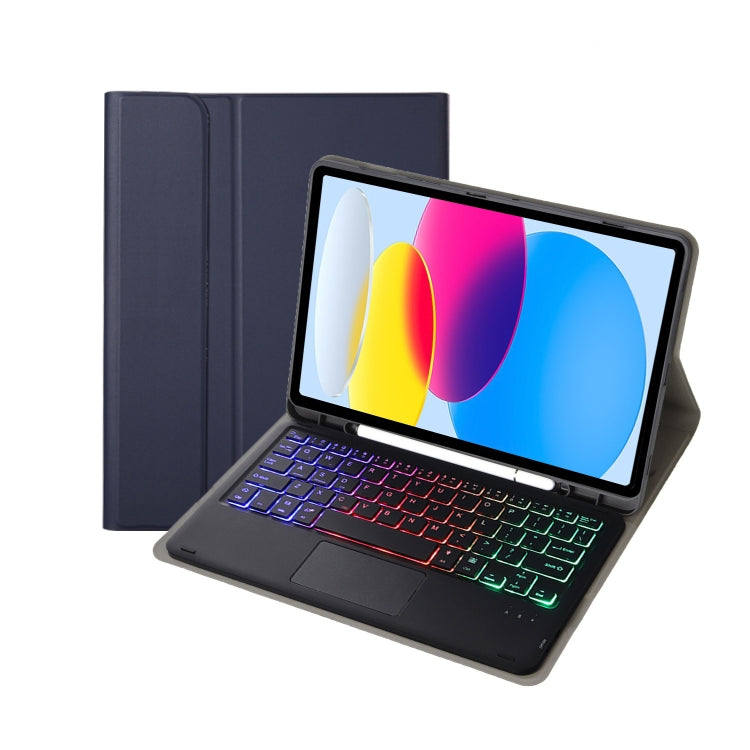 For iPad 11 2025 / 10th Gen 10.9 2022 A10B-AS Lambskin Texture Backlight Bluetooth Touch Keyboard Leather Tablet Case with Pen Slot(Dark Blue) - free shipping - PMC TechLife - Order now!