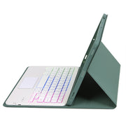 For iPad 10th Gen 10.9 2022 A10B-AS Lambskin Texture Backlight Bluetooth Touch Keyboard Leather Tablet Case with Pen Slot (Dark Green)