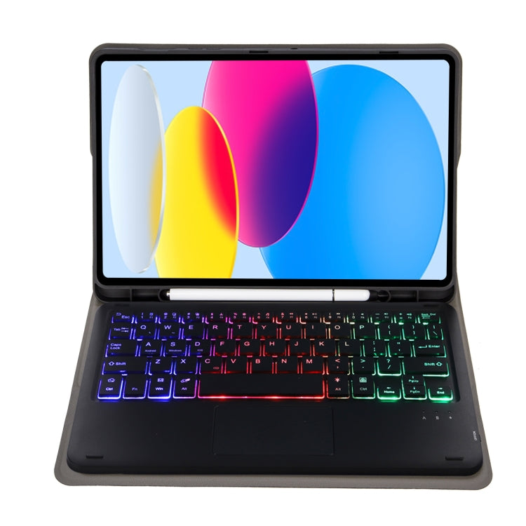 For iPad 11 2025 / 10th Gen 10.9 2022 A10B-AS Lambskin Texture Backlight Bluetooth Touch Keyboard Leather Tablet Case with Pen Slot(Dark Blue)