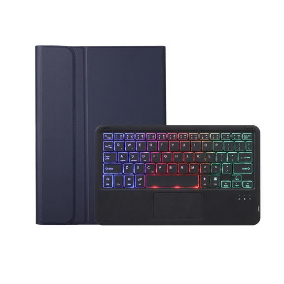 For iPad 11 2025 / 10th Gen 10.9 2022 A10B-AS Lambskin Texture Backlight Bluetooth Touch Keyboard Leather Tablet Case with Pen Slot(Dark Blue)