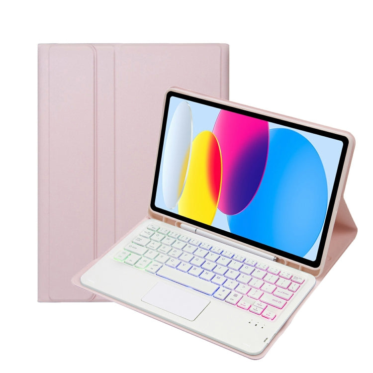 For iPad 11 2025 / 10th Gen 10.9 2022 A10B-AS Lambskin Texture Backlight Bluetooth Touch Keyboard Leather Tablet Case with Pen Slot (Pink) - Universal by PMC TechLife | Online Shopping South Africa | PMC TechLife | Buy Now Pay Later Mobicred