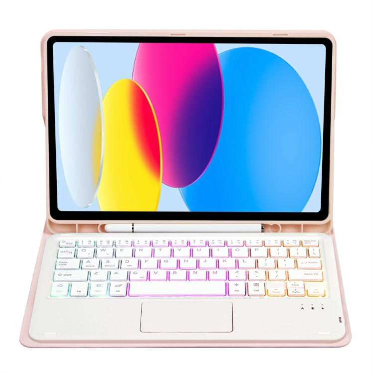 For iPad 11 2025 / 10th Gen 10.9 2022 A10B-AS Lambskin Texture Backlight Bluetooth Touch Keyboard Leather Tablet Case with Pen Slot (Pink) - Universal by PMC TechLife | Online Shopping South Africa | PMC TechLife | Buy Now Pay Later Mobicred